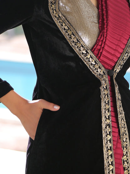 Dhiyona ST Black Velvet Jacket with Lace