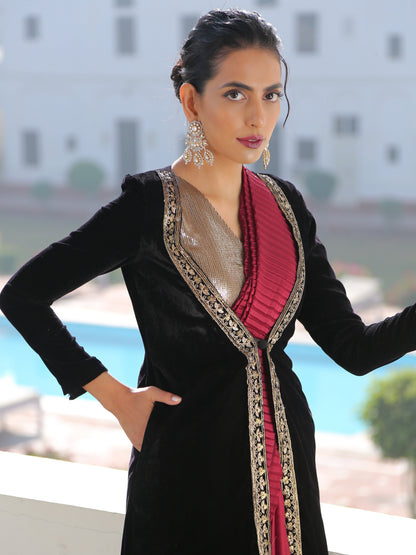 Dhiyona ST Black Velvet Jacket with Lace