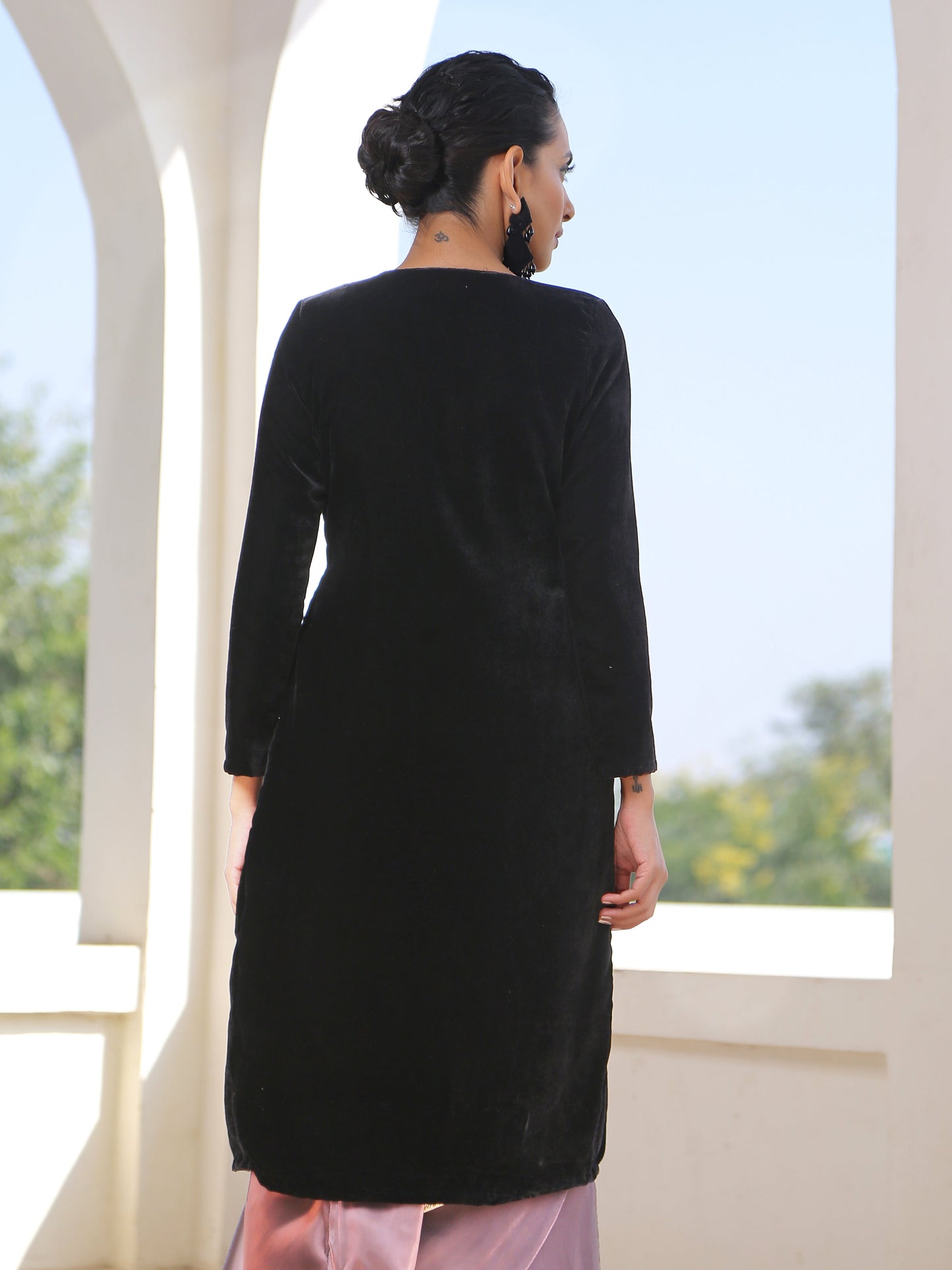 Dhiyona ST Black Velvet Jacket with Lace