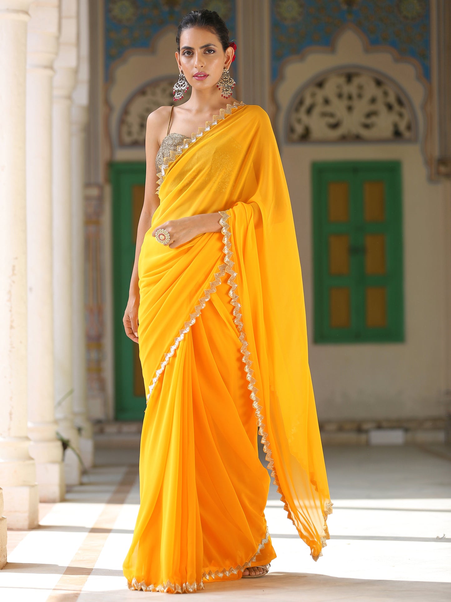 Dhiyona ST Yellow Sparkle Saree with Gold Sequins & Embellished Blouse fabric