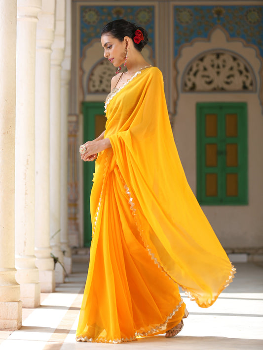 Dhiyona ST Yellow Sparkle Saree with Gold Sequins & Embellished Blouse fabric