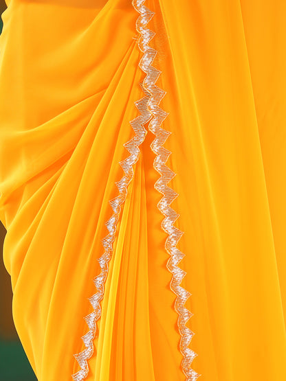 Dhiyona ST Yellow Sparkle Saree with Gold Sequins & Embellished Blouse fabric