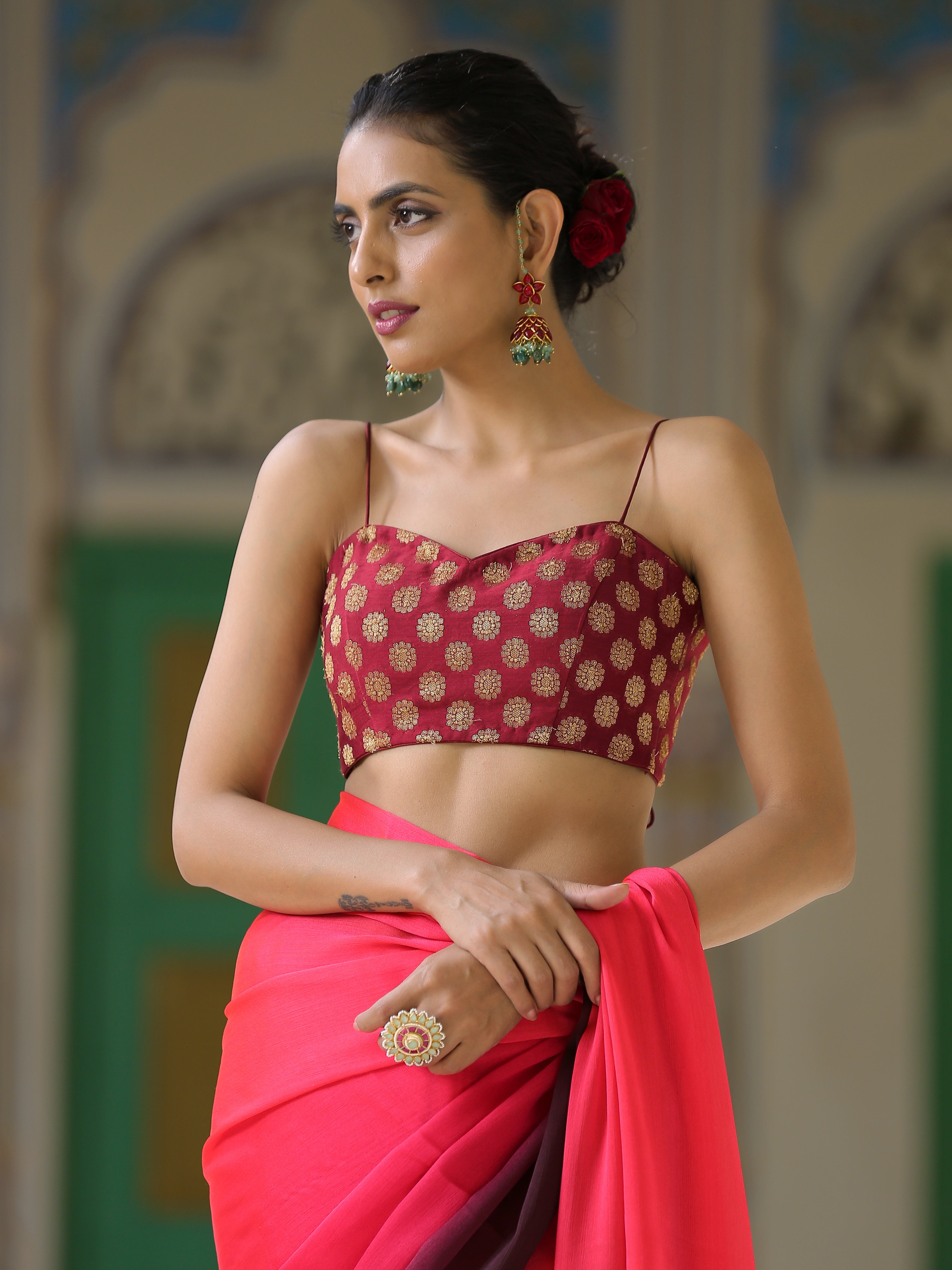 Dhiyona ST Blouse - Maroon Brocade