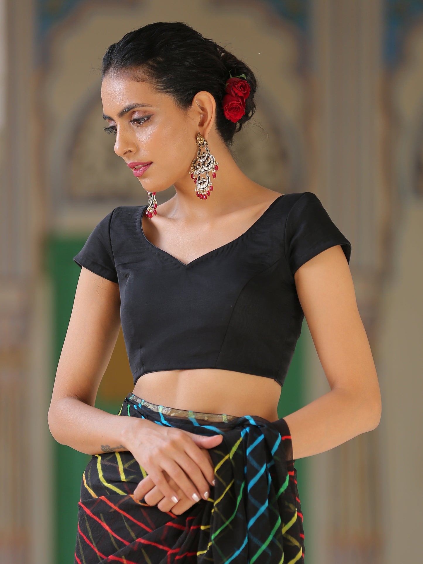 Dhiyona ST Blouse - Black Cotton Cap Sleeves