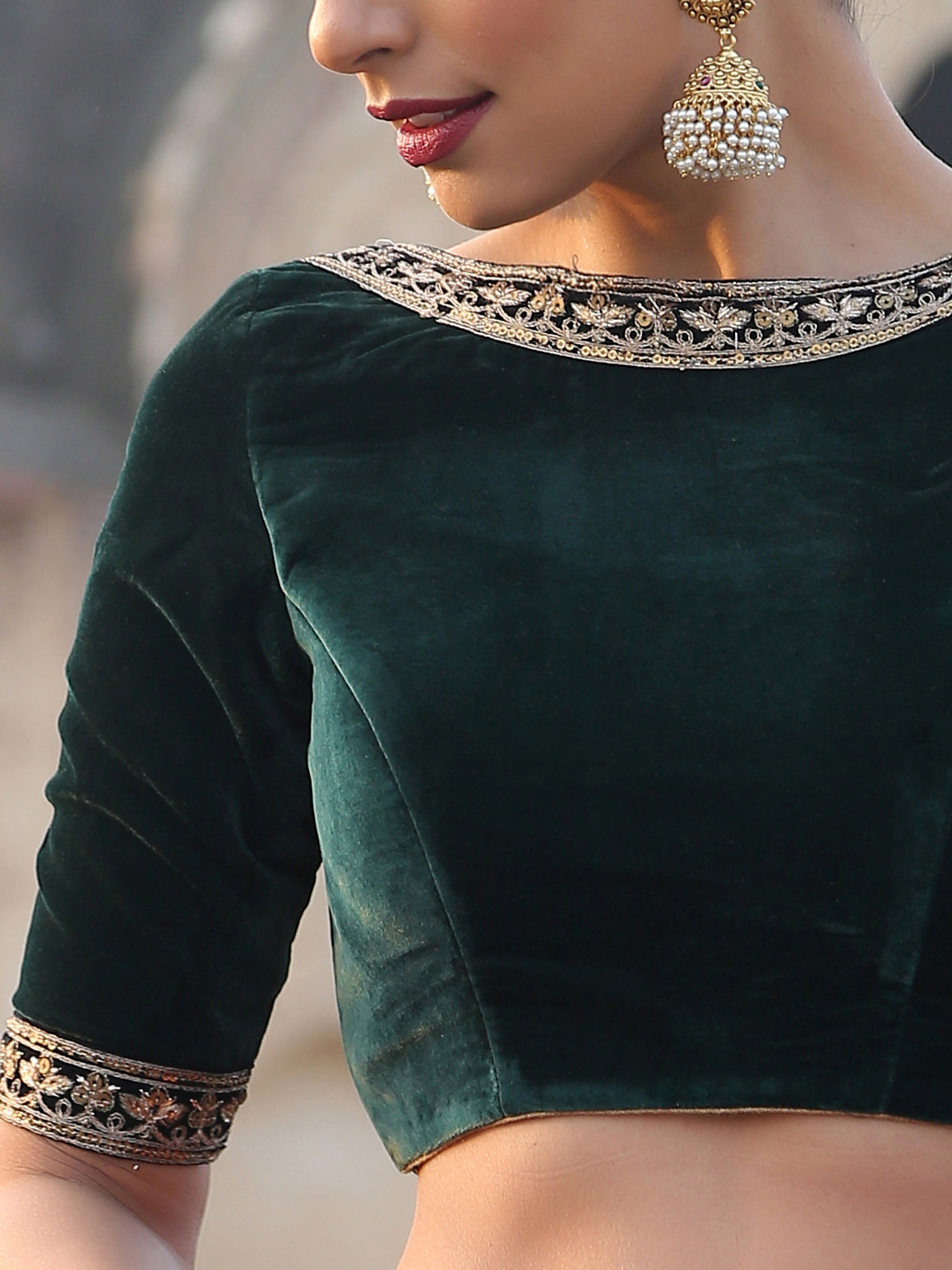 Dhiyona ST Royal Emerald Velvet Blouse
