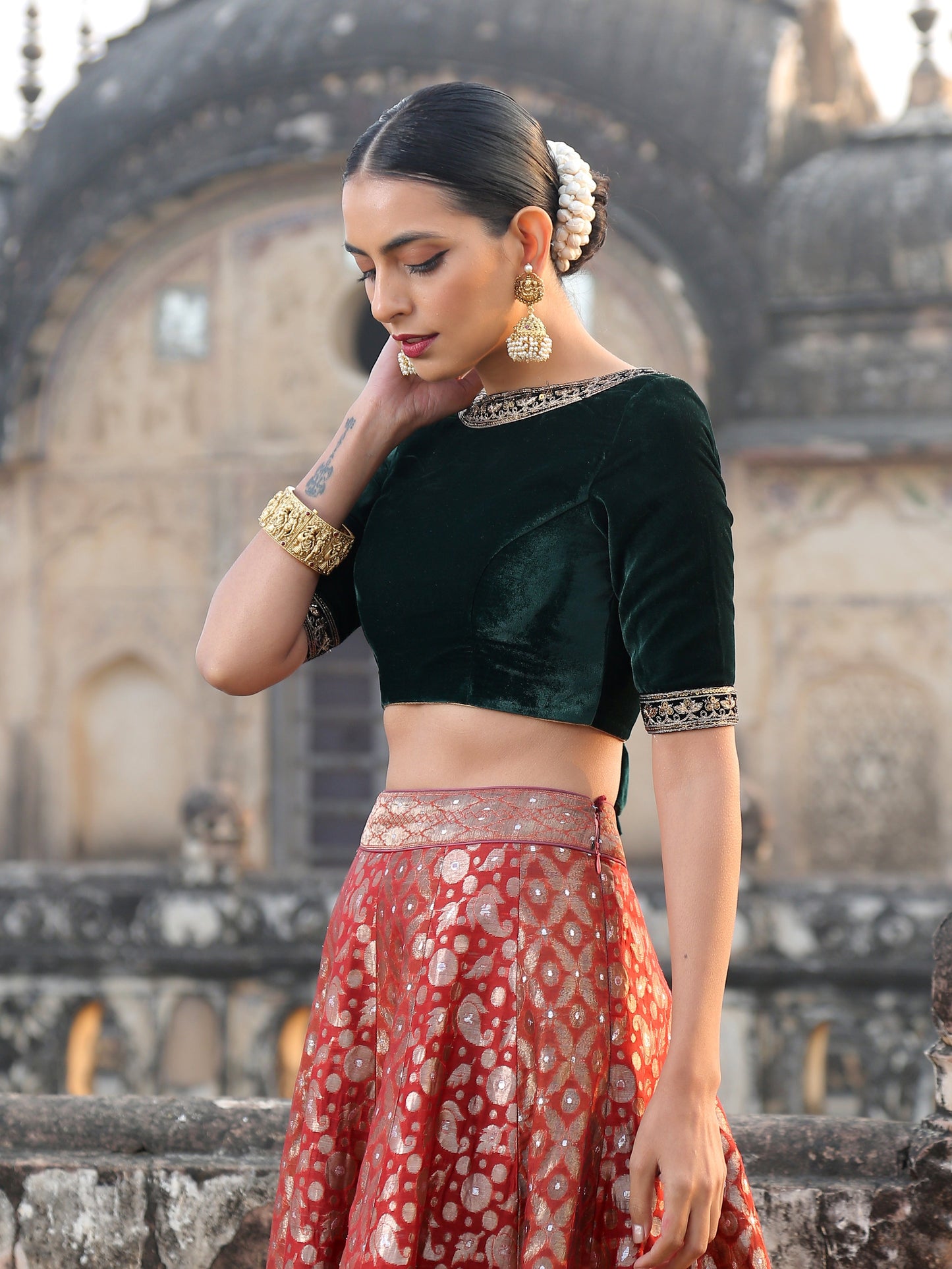 Dhiyona ST Royal Emerald Velvet Blouse