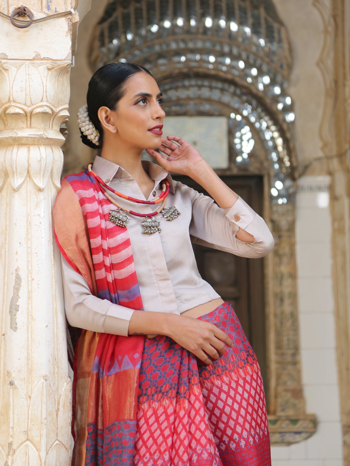 Dhiyona ST Refined Taste Shirt Blouse With Gold Rose Applique