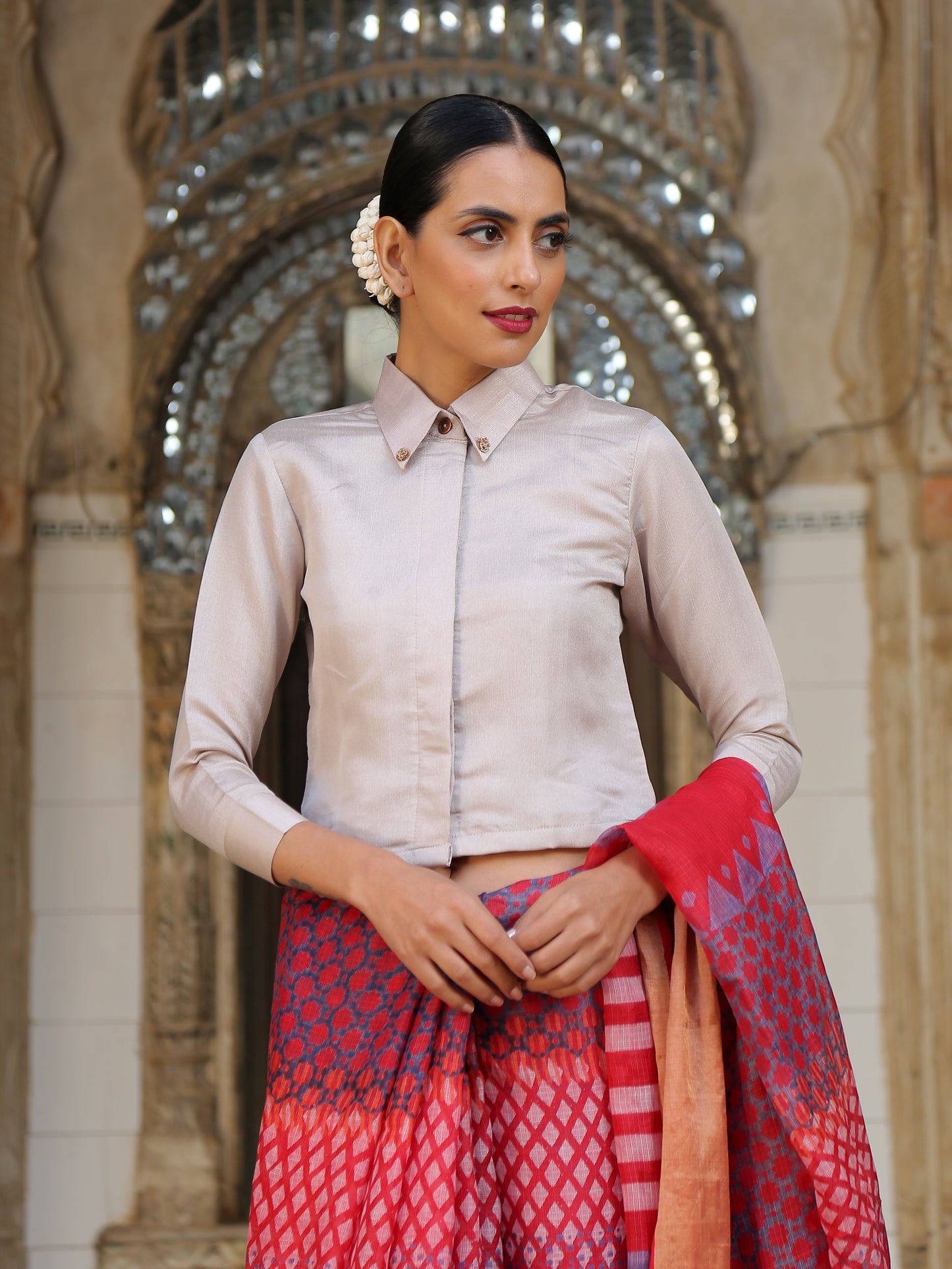 Dhiyona ST Refined Taste Shirt Blouse With Gold Rose Applique