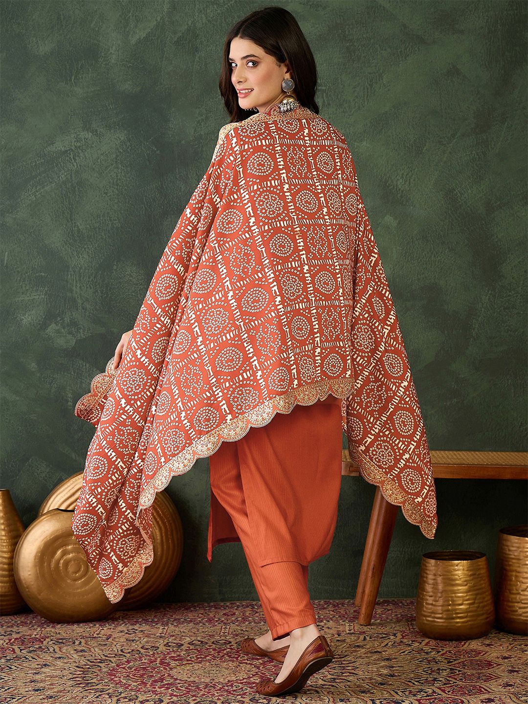 Dhiyona KL Zari Floral Embroidered V-Neck Straight Kurta With Trousers & Dupatta