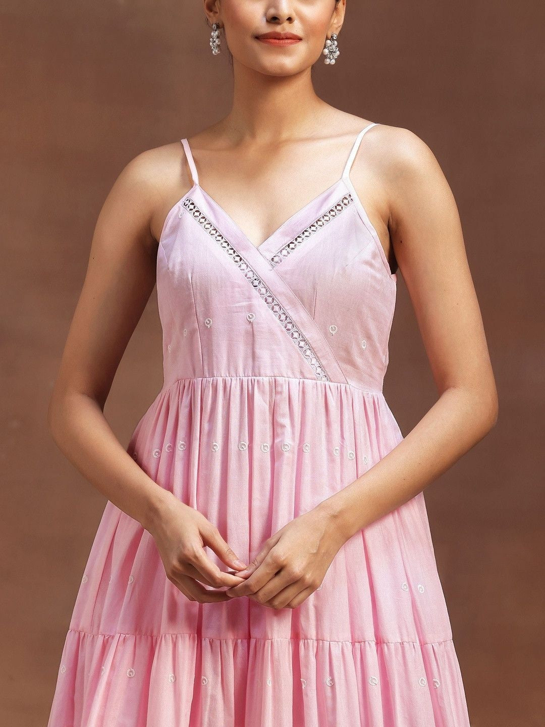 Women Ethnic Motifs Embroidered Tiered Chikankari Kurta with Trousers