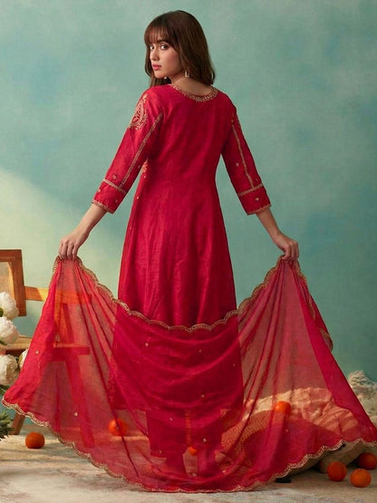Dhiyona CH Women Ethnic Motifs Embroidered Regular Thread Work Kurta with Trousers & With Dupatta