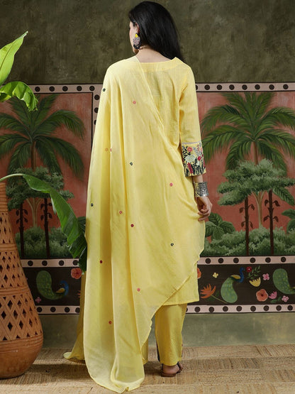 Embroidered Pure Cotton V-Neck Kurta & Trousers Kurta Sets