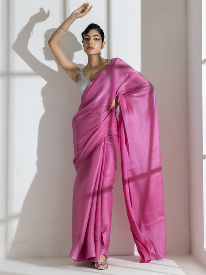 Dhiyona ST Onion Pink Silky Organza Saree with Beads and Self Blouse Fabric