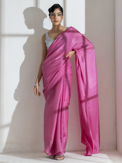 Dhiyona ST Onion Pink Silky Organza Saree with Beads and Self Blouse Fabric