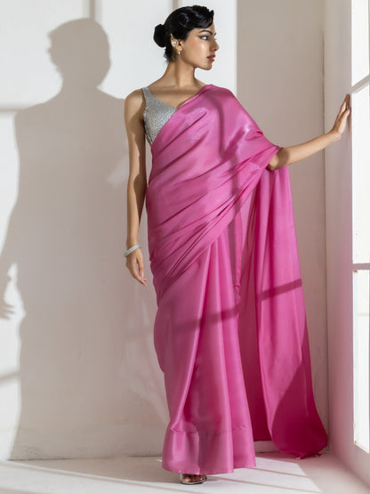 Dhiyona ST Onion Pink Silky Organza Saree with Beads and Self Blouse Fabric