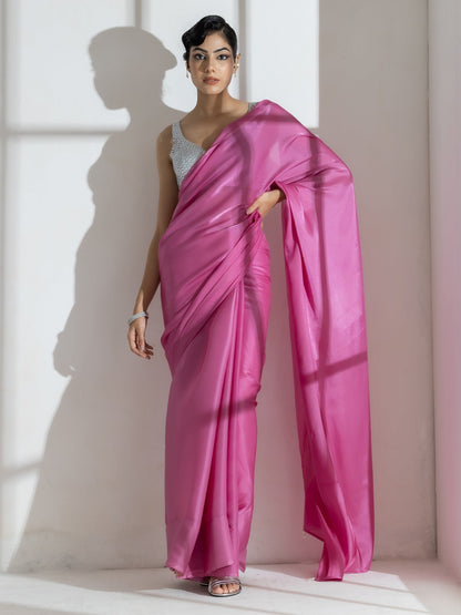 Dhiyona ST Onion Pink Silky Organza Saree with Beads and Self Blouse Fabric