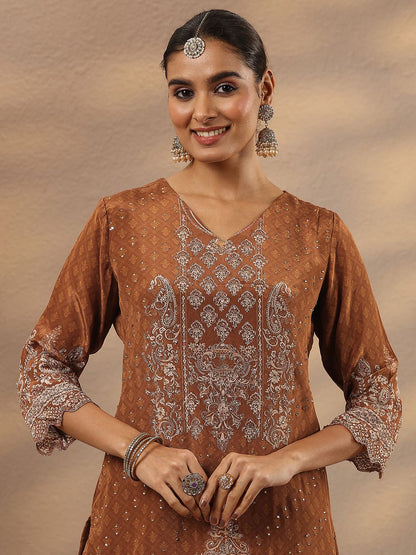 Dhiyona LL Women Ethnic Motifs Embroidered Regular Thread Work Silk Crepe Kurta with Sharara & With Dupatta