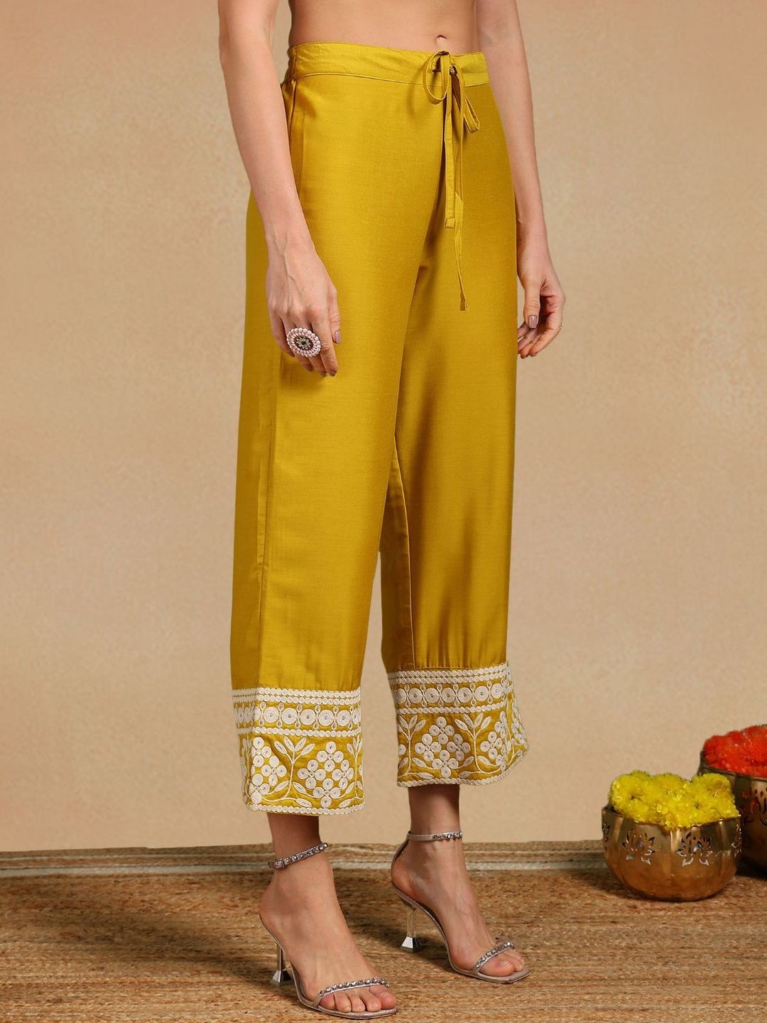 Dhiyona KL Panelled Round Neck Thread Work Anarkali Kurta With Palazzos & Dupatta