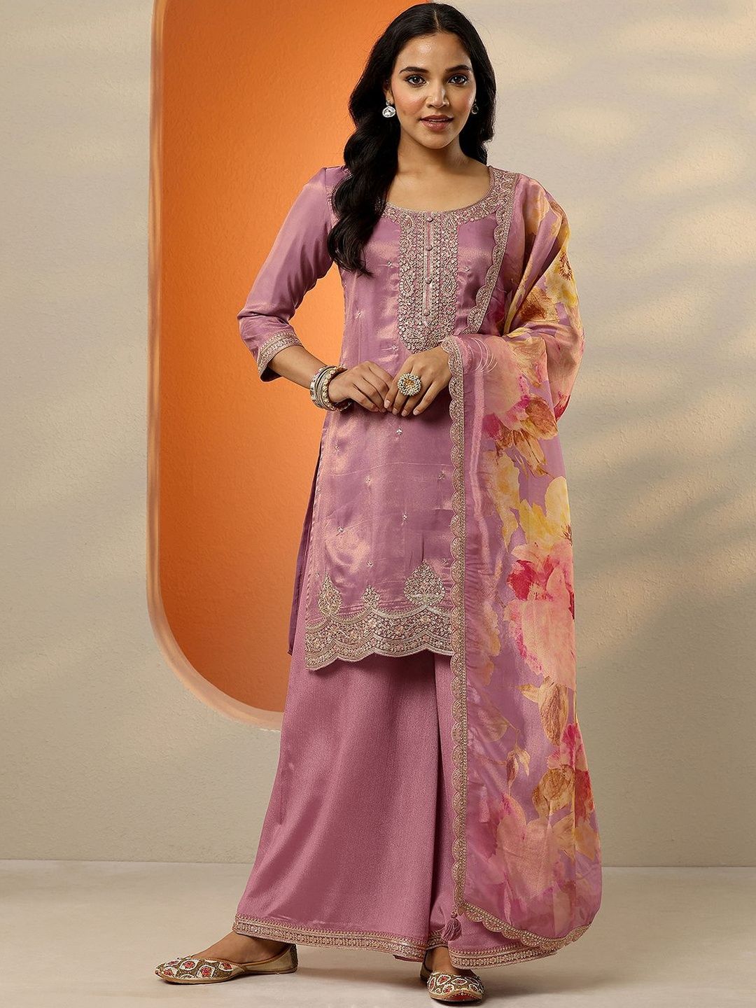Dhiyona LL Women Floral Embroidered Regular Thread Work Kurta with Palazzos & With Dupatta