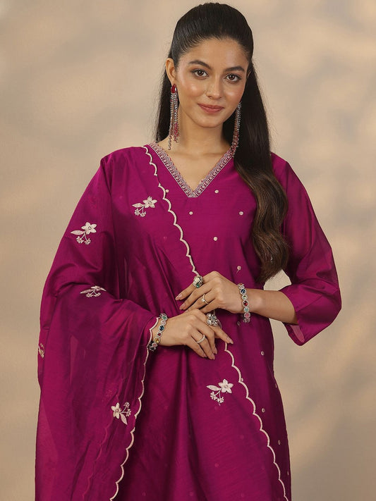 Women Ethnic Motifs Embroidered Regular Thread Work Kurta with Trousers & With Dupatta