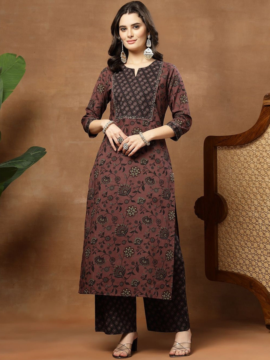 Printed Pure Cotton Round Neck Kurta & Palazzos With Dupatta