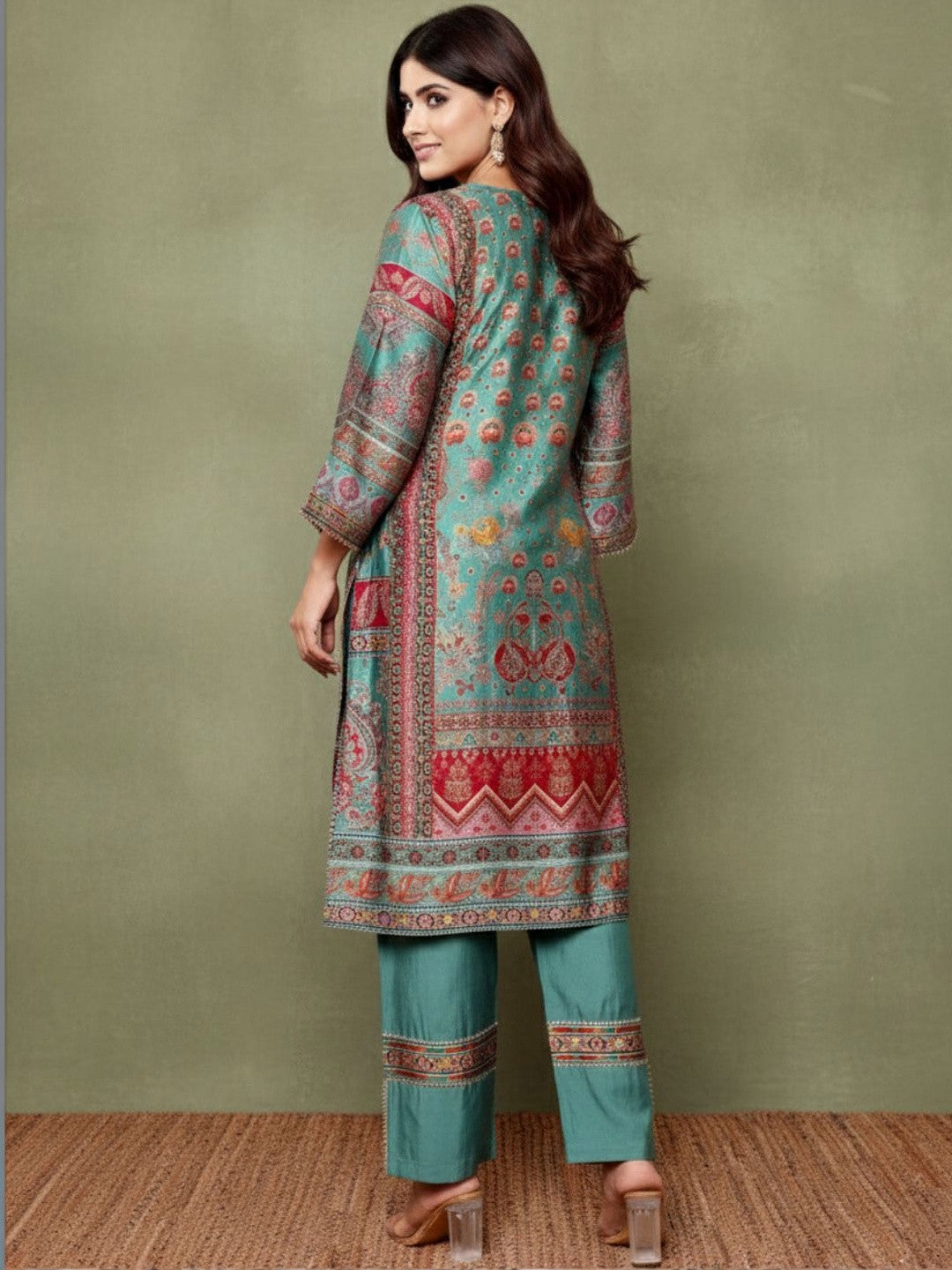 Printed V-Neck Kurta & Trousers