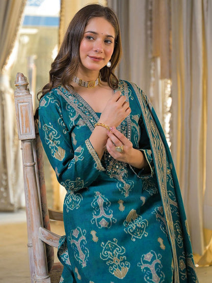 Dhiyona KL Women Ethnic Motifs Printed Regular Thread Work Kurta with Trousers & With Dupatta