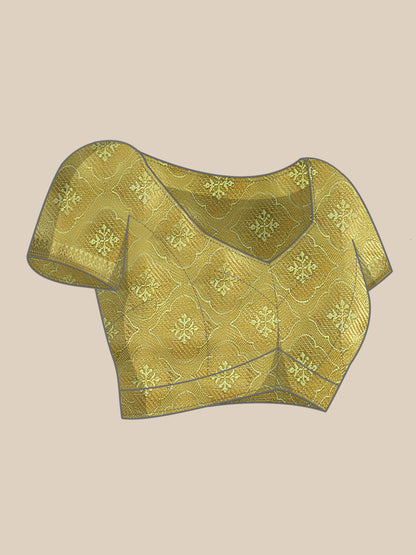 Dhiyona RV Women's Royal Banarasi Cotton Silk Zari Woven Saree with Matching Blouse ( KVD1697 )