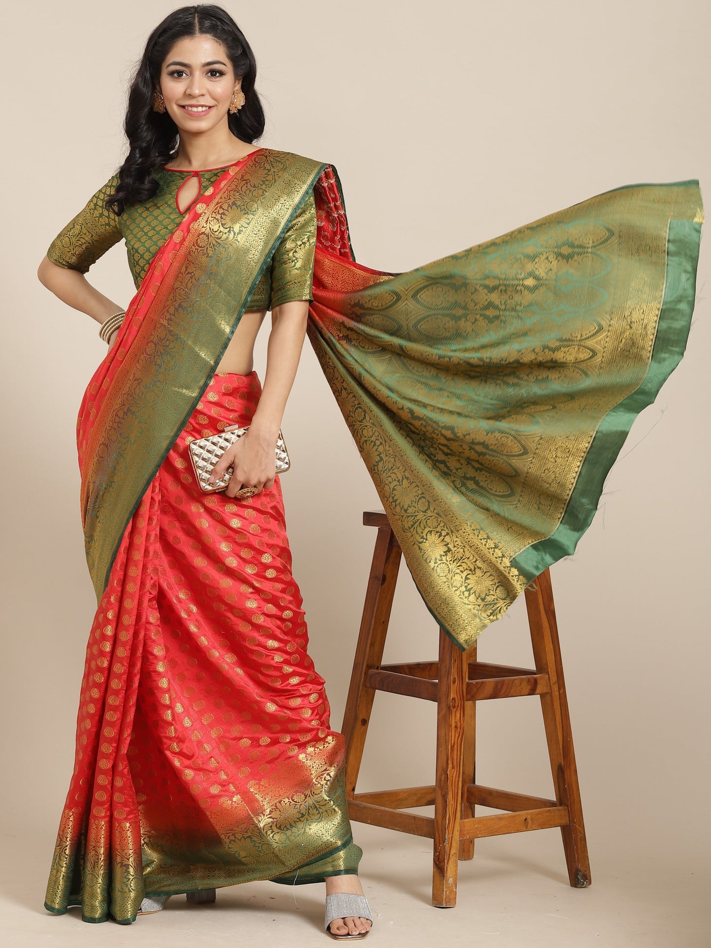 Dhiyona RV Women's Banarasi Cotton Silk With Zari weaving Saree  ( KVD1001 )