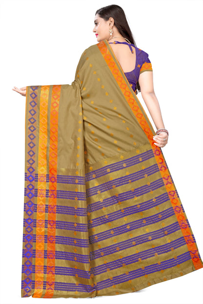 Dhiyona RV Women's Jacquard Cotton Silk Zari Butti And Heavy Lace Border Saree With Blouse ( KVD1053 )