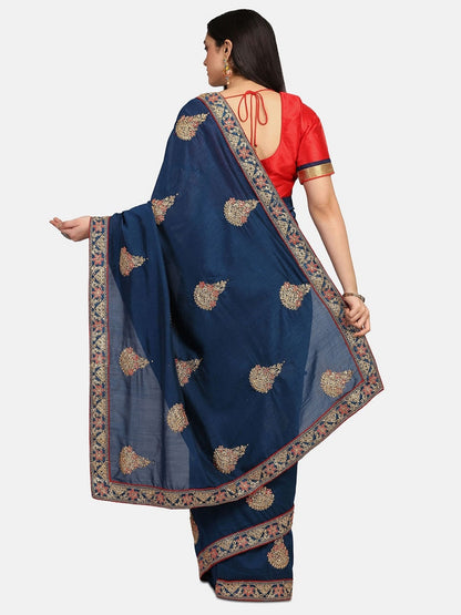 Dhiyona RV Women's Vichitra Silk With Cording Embroidery Work Exclusive Saree With Blouse ( KVD1080 )