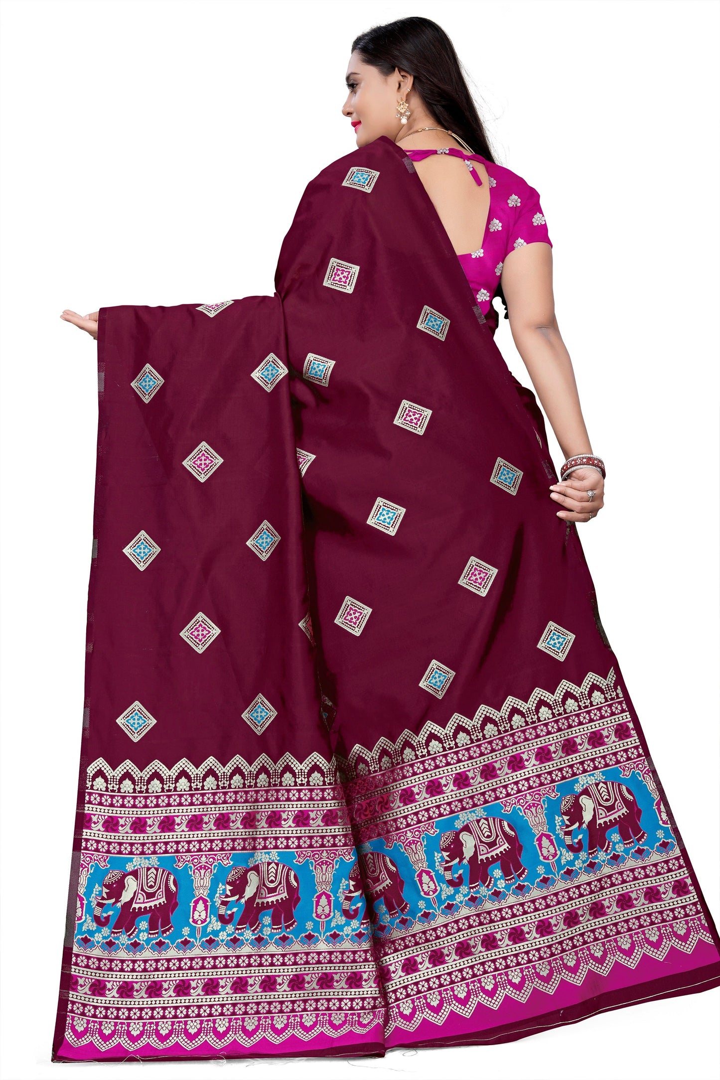 Dhiyona RV Women's Banarasi Jacquard With Zari Weaving Saree With Blouse  ( KVD1085 )