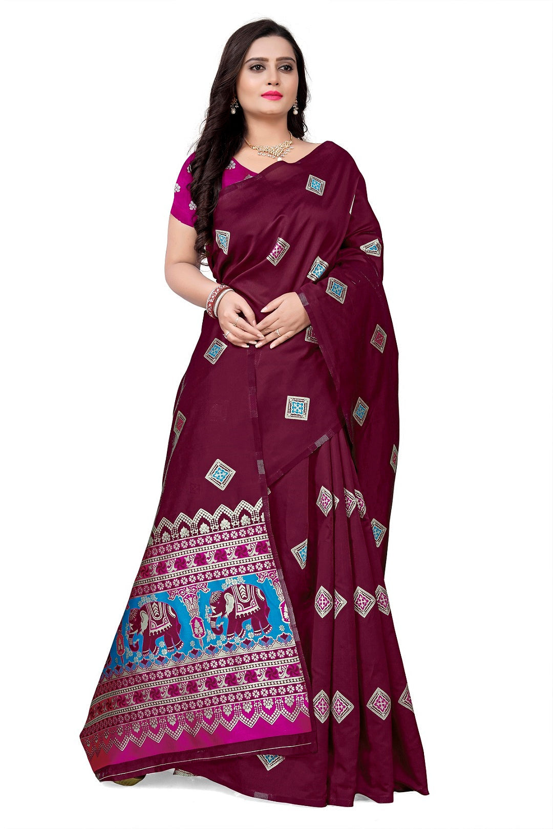 Dhiyona RV Women's Banarasi Jacquard With Zari Weaving Saree With Blouse  ( KVD1085 )