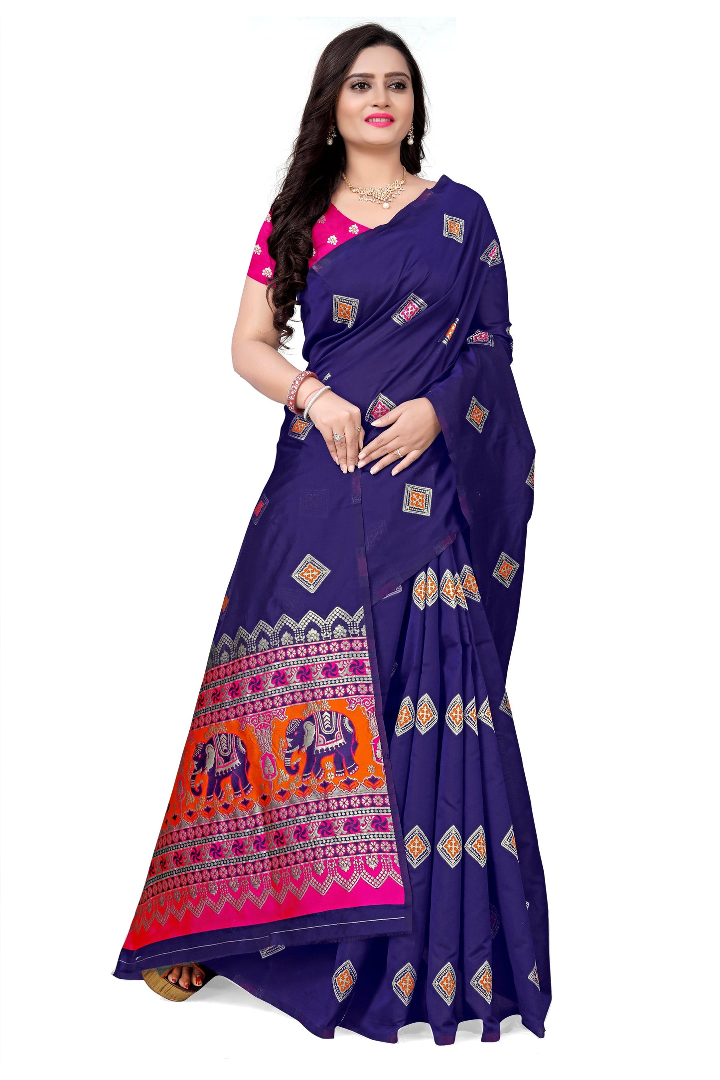 Dhiyona RV Women's Banarasi Jacquard With Zari Weaving Saree With Blouse  ( KVD1087 )
