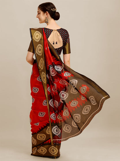 Dhiyona RV Women's Poly Cotton With Prizam Print Zari Broad Border And Printed Saree ( KVD1295 )