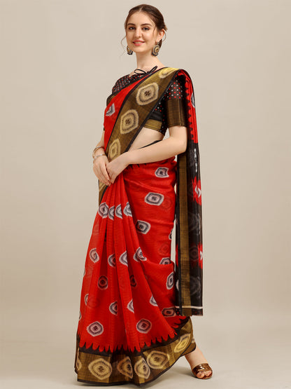 Dhiyona RV Women's Poly Cotton With Prizam Print Zari Broad Border And Printed Saree ( KVD1295 )