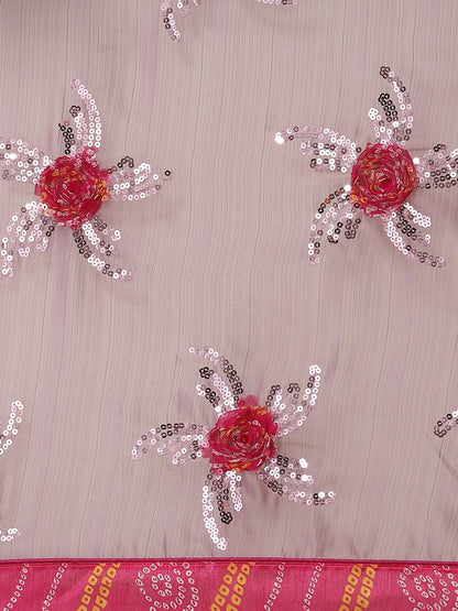 Dhiyona RV Women's Chiffon Saree With Sequine Embroidered Work And Bandhani Flowers. ( KVD1315 )