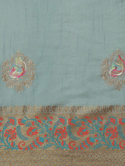 Dhiyona RV Women's Assam Cotton Silk With Embroidered And Zari Broad Border Saree  ( KVD1325 )
