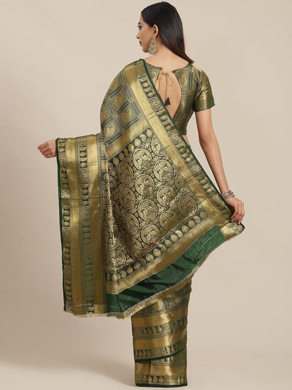 Dhiyona RV Women's Banarasi Cotton Silk With Golden Zari Weaving Pattern Saree With Blouse ( KVD1352 )