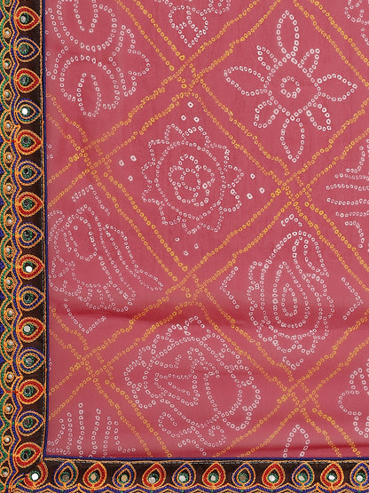 Dhiyona RV Women's Bandhani Georgette And Vichitra Silk With Thread Embroidery Saree ( KVD1413 )