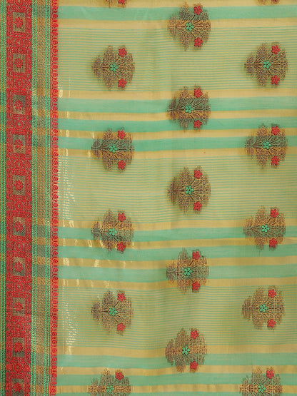 Dhiyona RV Women's Jacquard Cotton Silk Zari Butti And Lace Border Saree ( KVD1426 )