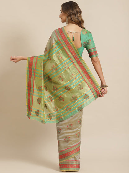 Dhiyona RV Women's Jacquard Cotton Silk Zari Butti And Lace Border Saree ( KVD1427 )