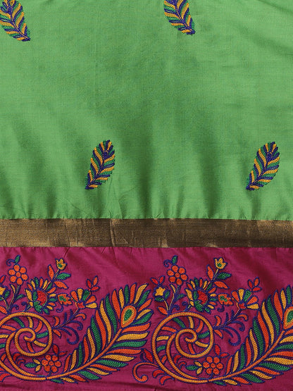 Dhiyona RV Women's Designer Traditional Embroidered Cotton Silk Saree With Blouse ( KVD1453 )