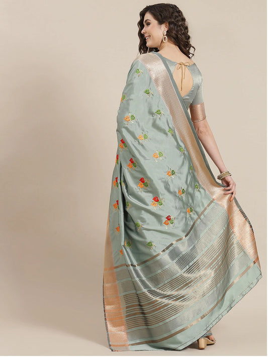 Dhiyona RV Women's Soft Cotton Silk With Colourful Thread Embroidery Saree With Blouse ( KVD1473 )