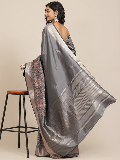 Dhiyona RV Women's Soft Cotton Silk With Colourful Thread Embroidery Saree With Blouse ( KVD1542 )
