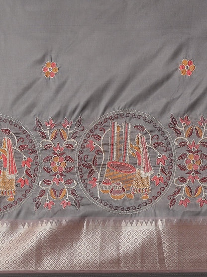 Dhiyona RV Women's Soft Cotton Silk With Colourful Thread Embroidery Saree With Blouse ( KVD1542 )