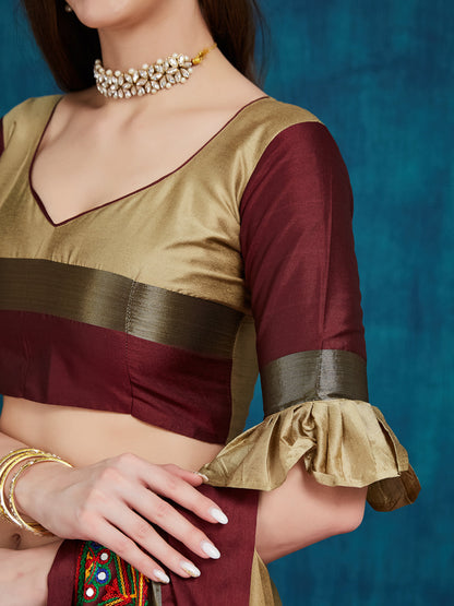 Dhiyona RV Women's Cotton Silk Heavy Kutchi Work With Peacock Design Embroidered Saree  ( KVD1544 )