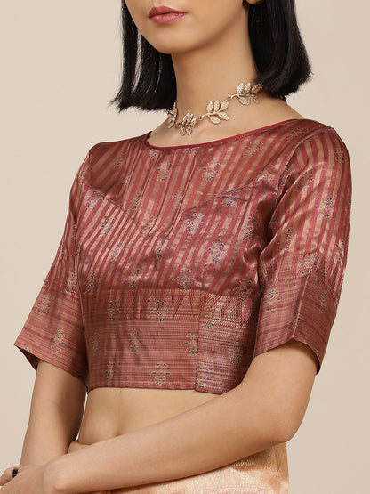 Dhiyona RV Women's Assam Cotton Silk jari weaving ajrakh printed Saree with blouse ( KVD1560 )