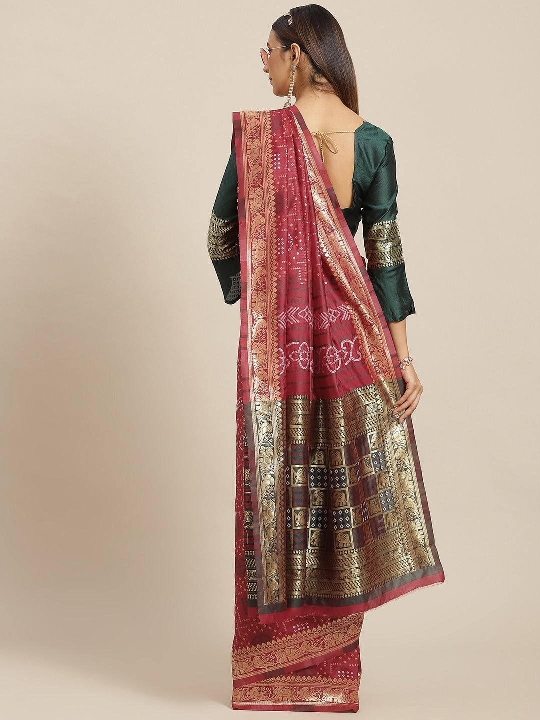 Dhiyona RV Women's Banarasi Cotton Silk With Zari weaving Bandhani Saree  ( KVD1643 )
