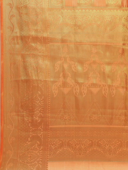 Dhiyona RV Women's Royal Banarasi Cotton Silk Zari Woven Saree with Matching Blouse ( KVD1695 )